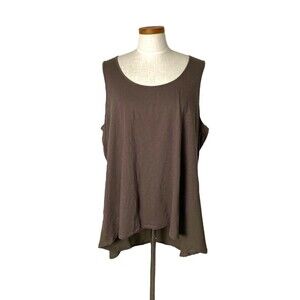 Cocoa Brown XCVI Tank Top 2X Solid Cotton Front - Sheer Back High Low 50” Chest